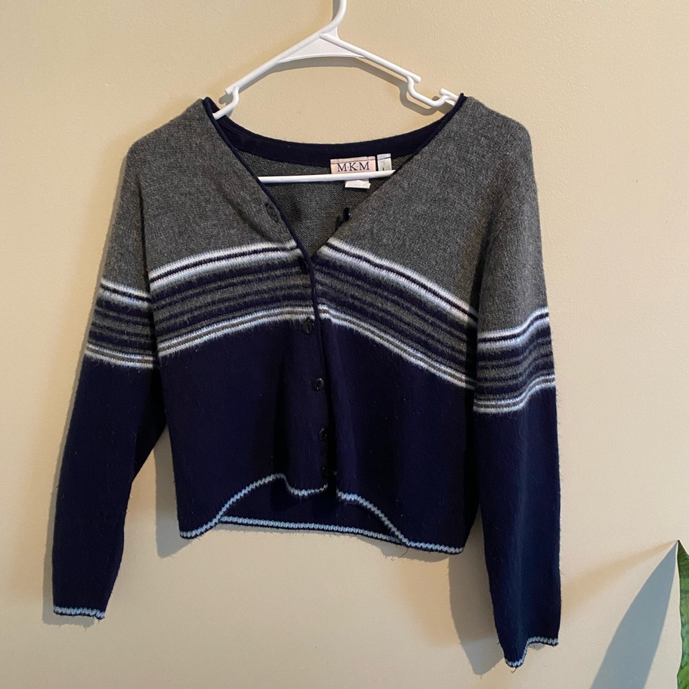 Wool striped button cardigan